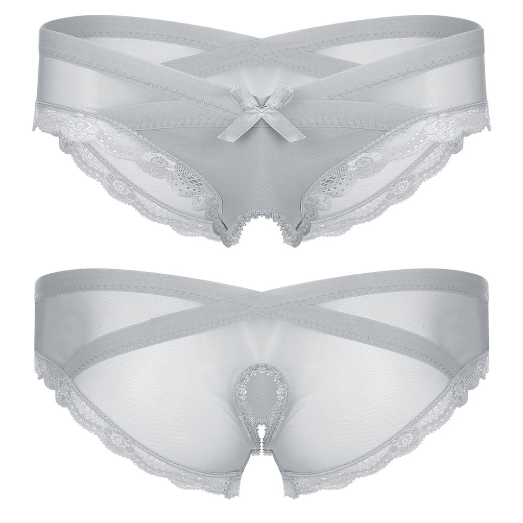 Мужские прозрачные сетчатые трусы без вырезов с низкой посадкой, трусы с кружевной отделкой, нижнее белье для трансвеститов Sissy