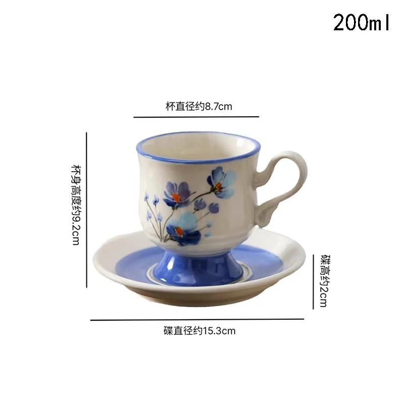 Творческие расписанные вручную цветы Керамические кофейные чашки Ретро французский стиль Послеобеденный чайный сервиз Домашний завтрак Тарелки для сэндвичей Молочная чашка