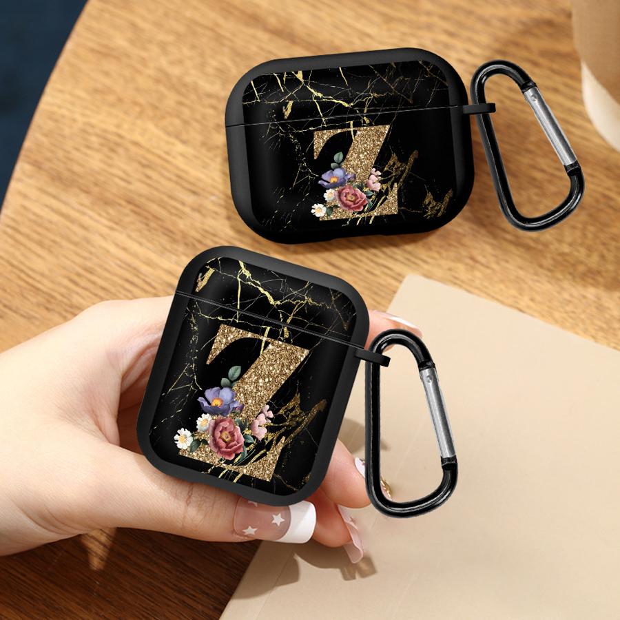 Чехол для Airpods 2 1 3 Pro 4 Pro3 Pro2 Чехлы для наушников Чехол Цветок Золотой Инициал Крутой