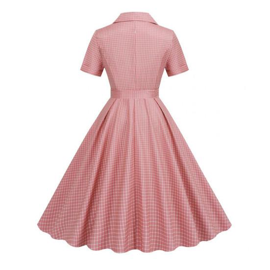 Женское вечернее платье в стиле ретро, ​​однобортное трапециевидное платье с большим отложным воротником, V-образным вырезом и клетчатым принтом, с высоким поясом и узкой талией, женское платье миди для выпускного вечера