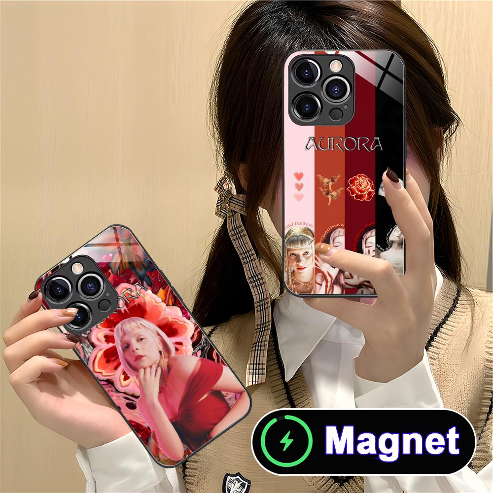 Aurora Aksnes Glass MagSafe Mobile Phone Case for iPhone 17 16 15 14 13 12 11 Air Pro Max Plus Mini Colorful Cover