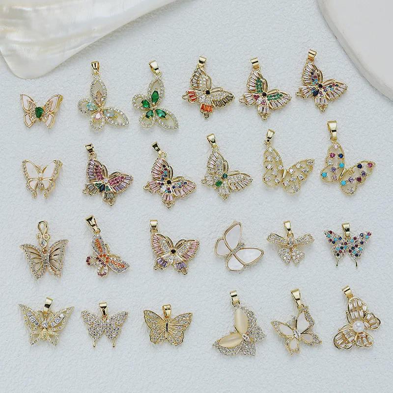 Подвеска-бабочка из позолоченной меди с цирконием для самостоятельного изготовления украшений