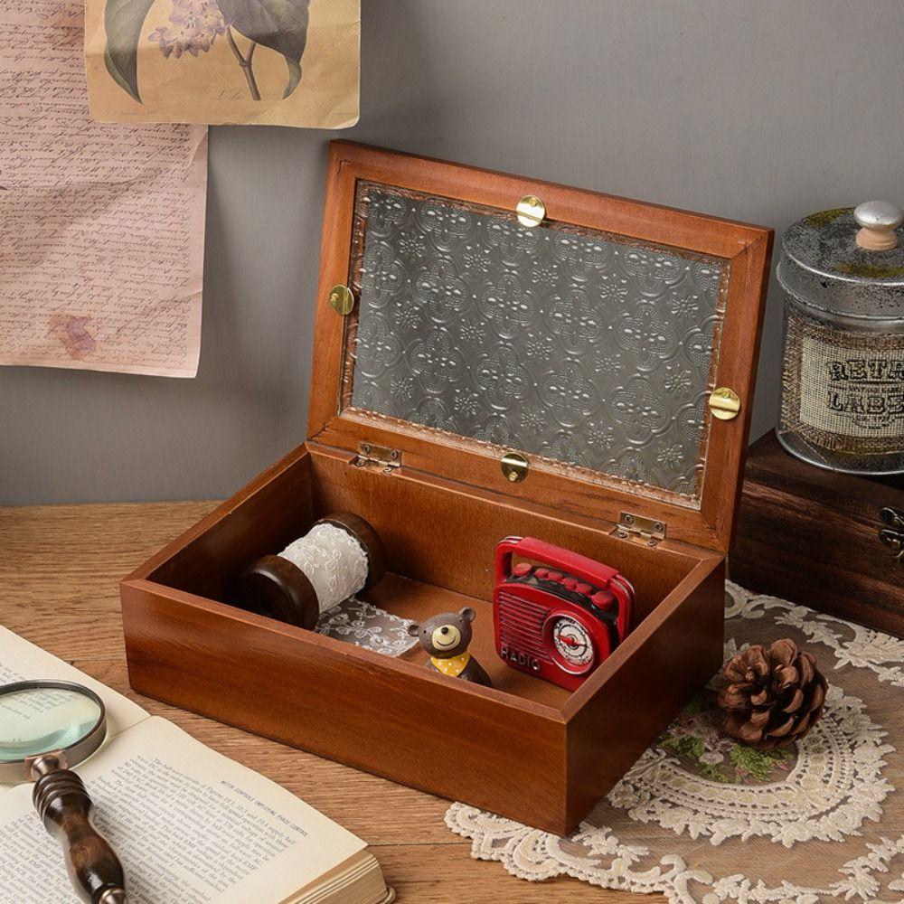 Vintage Solid Wood Storage Cabinet Crabapple Flower Photo Storage Box Gift Jewelry Box Trinket