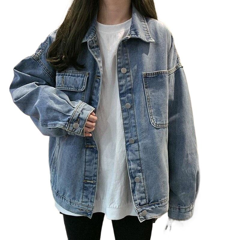 Женская джинсовая куртка больших размеров, джинсовое пальто, весна-осень, однобортная однотонная джинсовая куртка с карманами