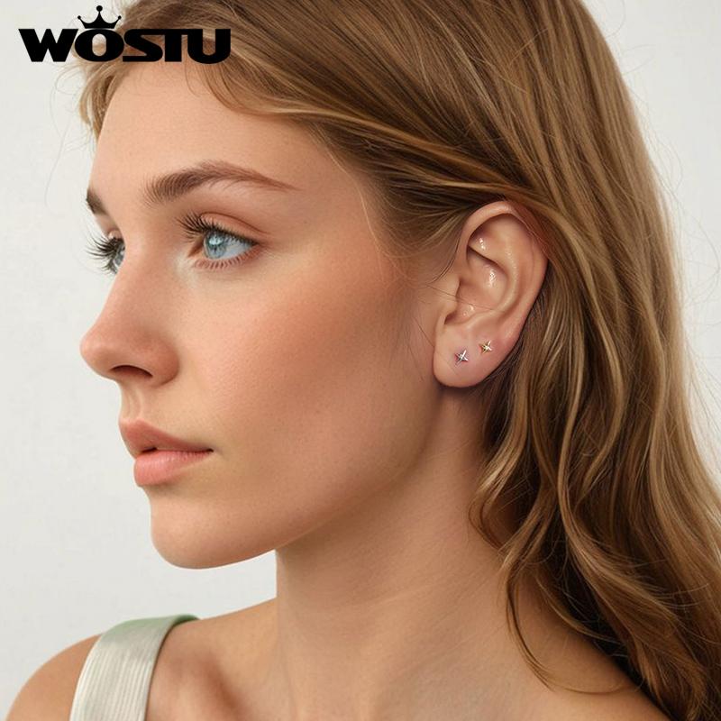 WOSTU 925 Sterling Silver Mini Star Stud Earrings For Women 18K Gold Cubic Zircon Wedding Engagement Earring Jewelry Minimalism