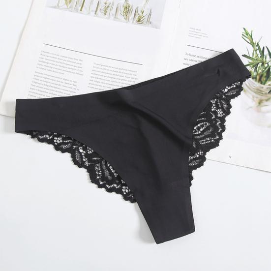 Lace Thongs for Women Sexy G-String Underwear Seamless T Back Low Waist Panties Ice Silk Comfy Briefs
