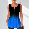 Women's Fashion V Neck Shirts Casual Tops T-shirt Ladies 3D Blue Gradient Print Vest Plus Size Sleeveless Blouse Tank Tops