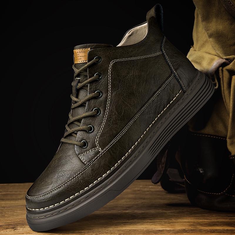 FashionSpring Autumn Mens Genuine Leather Ankle Boots Black Sneakers High Top Skate Shoes Men Casual Footwear Handmade Luxury Boots Man