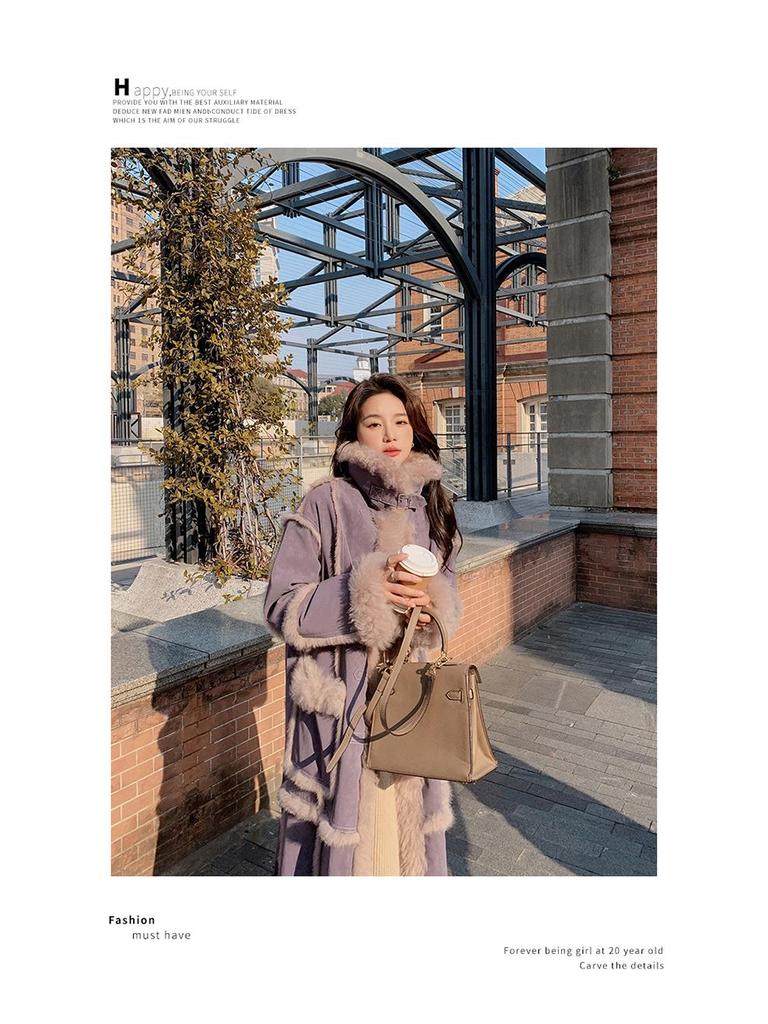 Женское очень длинное пальто из искусственного меха под овчину - Стиль Зима 2024 (2166)