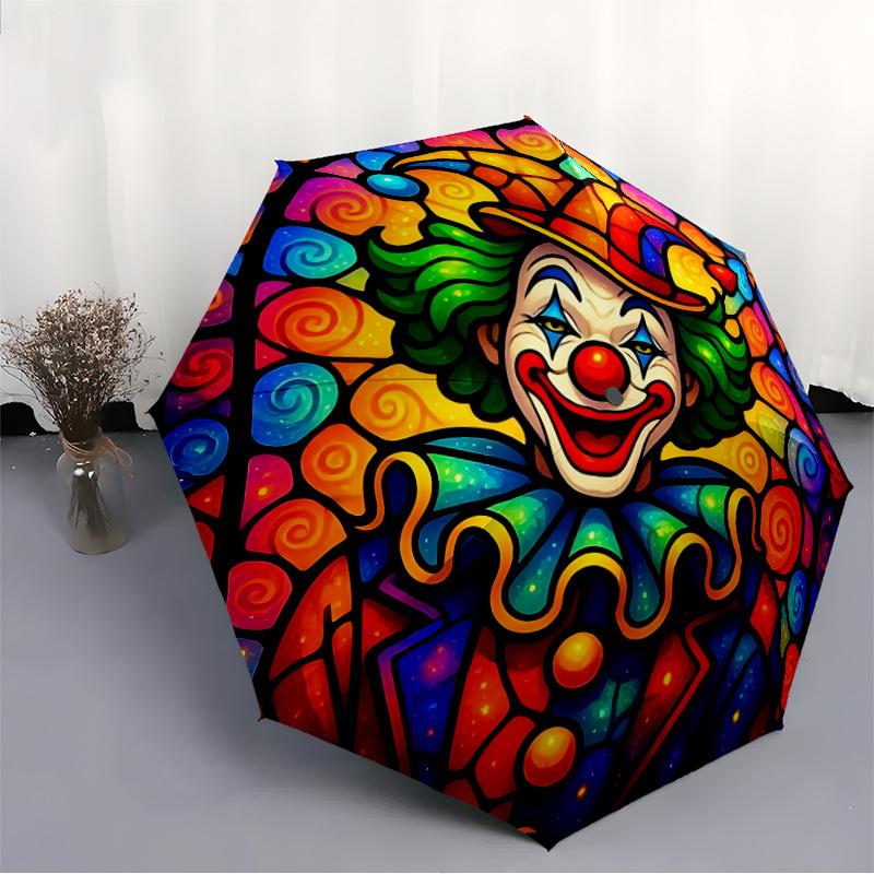 1pc Clown Stained Glass Folding Umbrella, Durable, Suitable for Outdoor Activities or Rain, Suitable for Commuting yy251027059