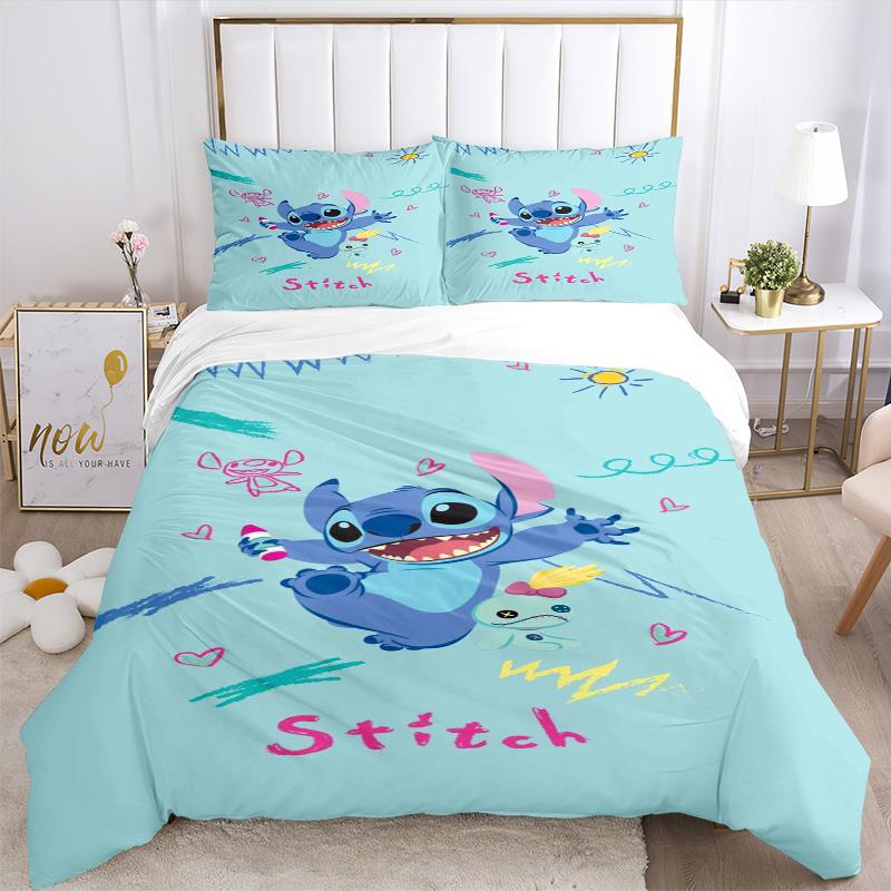 Stitch'S Playful Adventure Print 3Pcs Bedding Setduvet Cover With 2 Bedropillowcase Home Birthday Gift