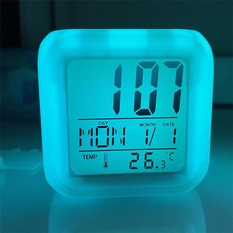 LED 7 Colors Mini Clock Smart Digital Alarm Table Clock with Thermometer Calendar Week Month Display