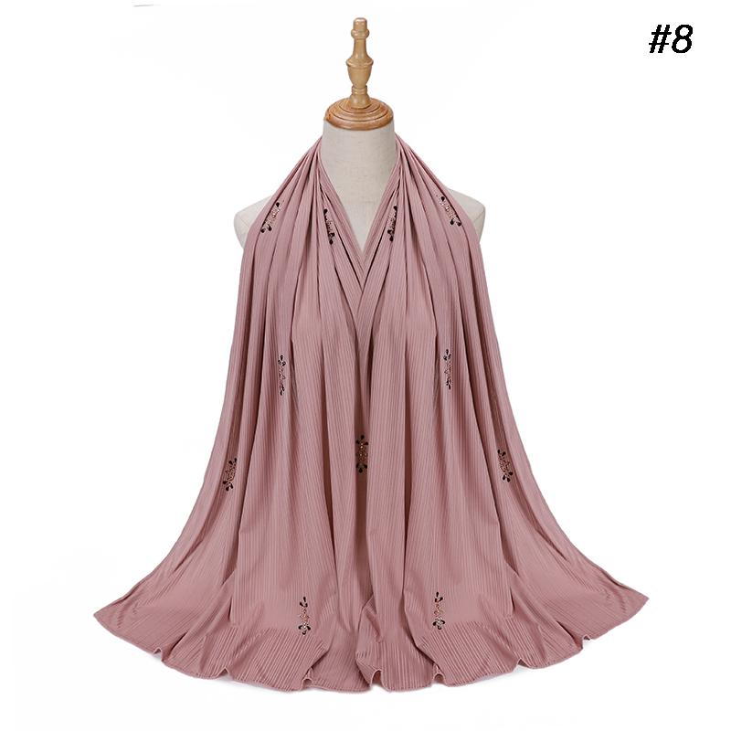 Модный фактурный трикотажный хиджаб Мусульманский однотонный шарф Креповый хиджаб со стразами Мягкие исламские шали Платки Повязка на голову для женщин