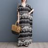2024 Plus Size Dress Women Summer V-Neck Sundress Bohemian Floral Print Loose Big Oversize Maxi Dress 5470