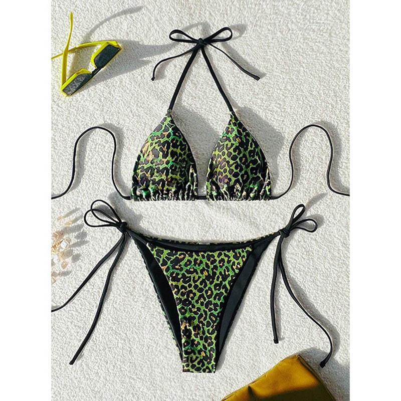 2025 Леопардовый Купальник Бикини на Шнуровке - Купальник в Европейском и Американском Стиле для Женщин