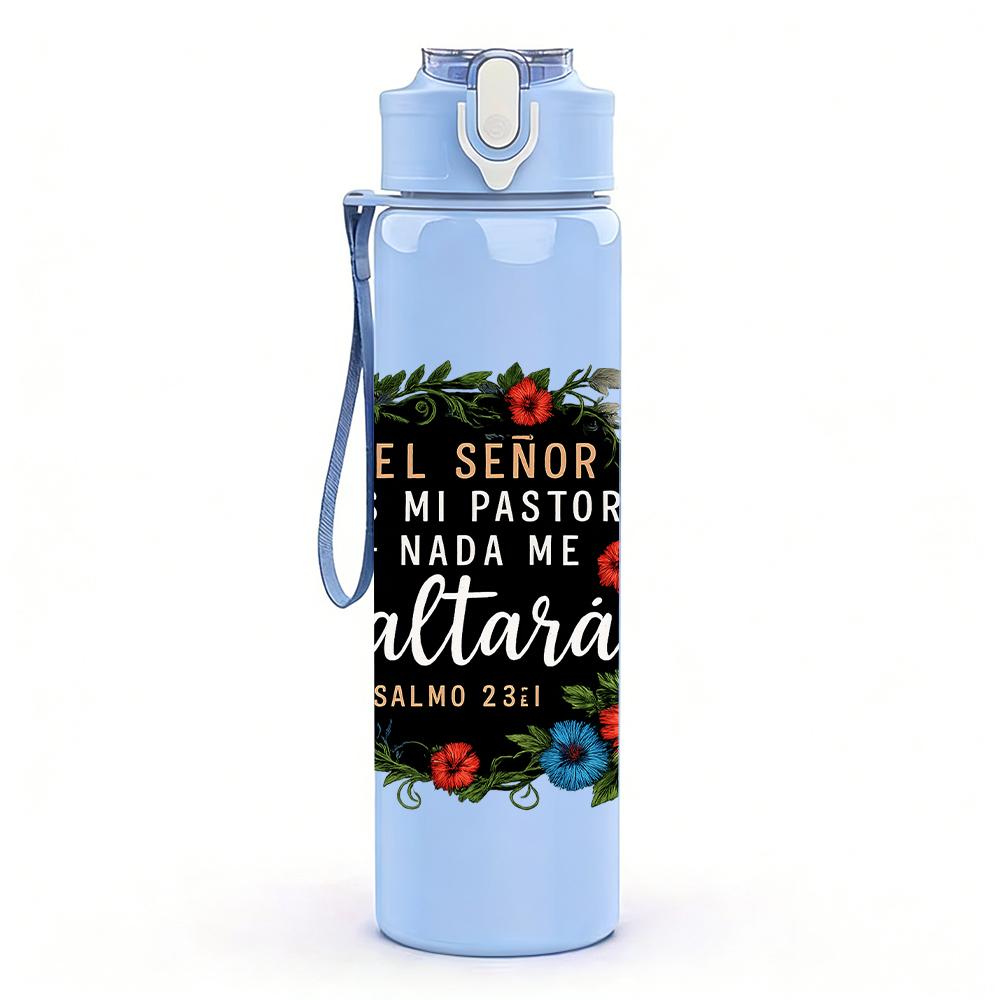 1PC Floral Wreath Quote Text 750ml Color Plastic Sports Water Bottle Leakproof Flip Straw Lid For Sports Office Home Use