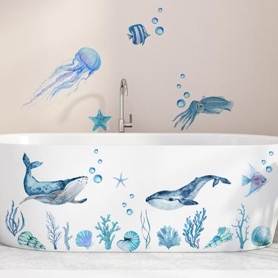 Морские животные, морские водоросли, медузы, пузырь, стикер на стену, стикер на стену для ванны, фон, стена, декоративная наклейка на стену для ванной комнаты