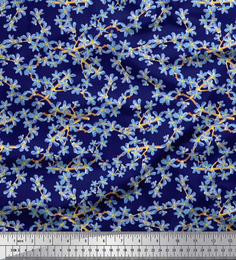 Soimoi Черная поли ткань крепа Не забудь меня, ткань с цветочным принтом Буша 1 ярд 42 дюйма