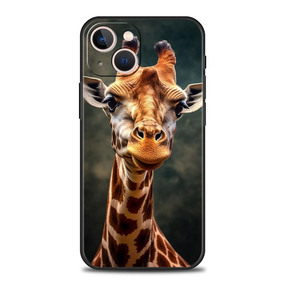 Роскошный мягкий чехол из ТПУ для iPhone 16 11 15 14 Pro MAX 12 13 7 8 Plus X XR XS SE 2022 Черный чехол с изображением жирафа