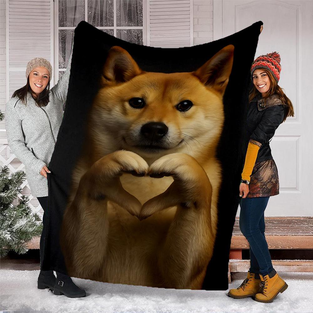 1pc Shiba Inu Love Print Outdoor Blanket, Lightweight Polyester,