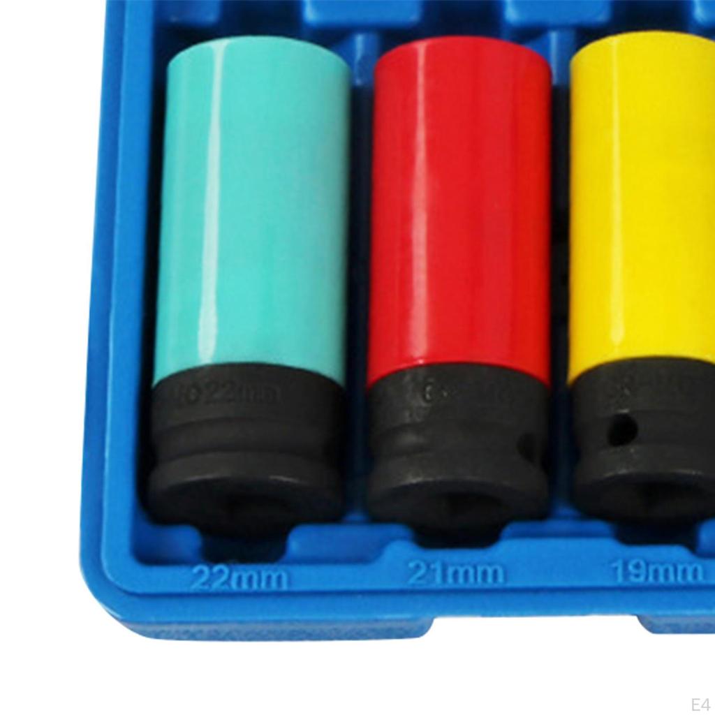 4 Pieces 1/2" Drive Impact Lug Nut Socket Kit 17mm 19mm 21mm 22mm with Colored Protective Covers
