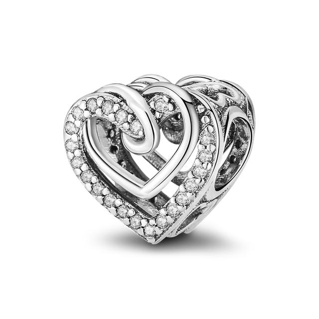 Heart Shape 925 Silver Family Lover Affection Pendant Charm Beads Fit Woman's Cute Bracelet DIY Jewelry For Women