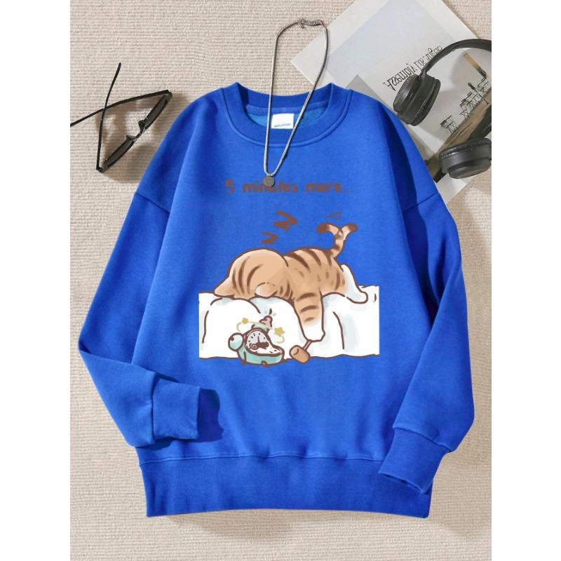 Кот, который всегда хочет спать Узор Печатный с капюшоном Простая теплая осенняя толстовка Уличные повседневные пуловеры и длинные рукава для мужчин