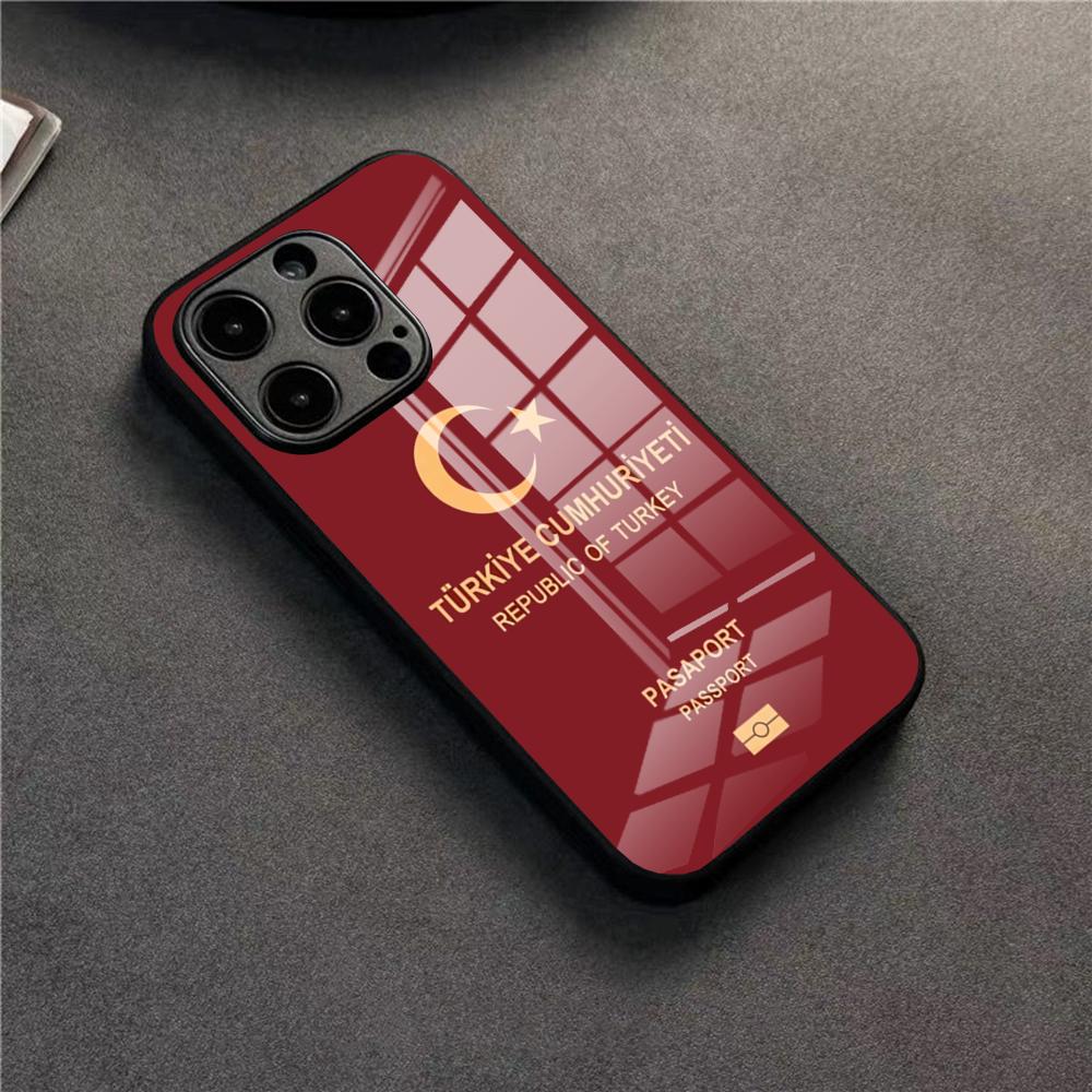 Чехол для телефона Паспорт Турции для 17 Pro Max IPhone 16 Pro 14 12 11 13 Mini X XR XS 15 Plus SE Стеклянная крышка