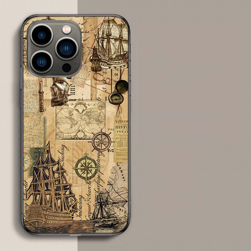 Чехол для телефона с компасом, картой и путешествием для iPhone 17 Air 15 Pro 14 Plus 16 Pro Max 12 13 Mini 11 16E X XS Чехол Милый Fundas