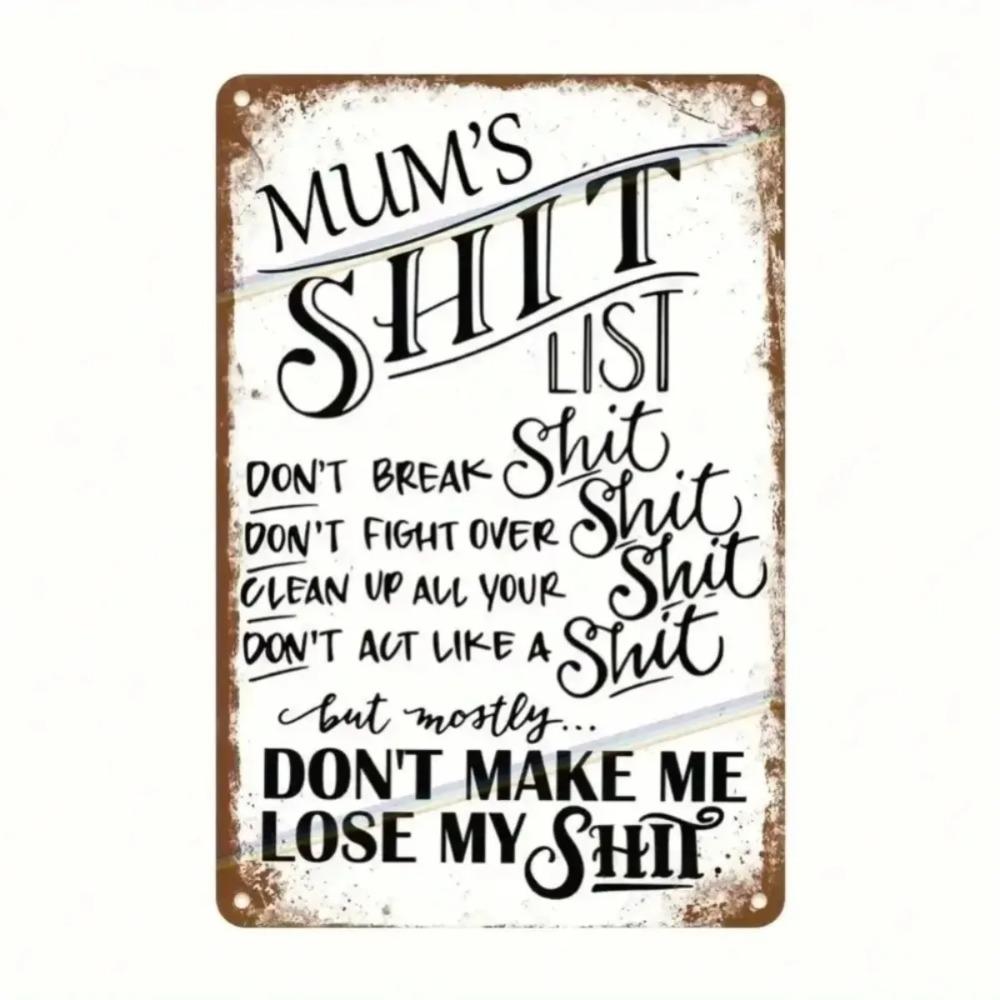 Mum's List Metal Sign, Funny Wall Art Decor, Weather-Resistant Aluminum Plaque for Home Office