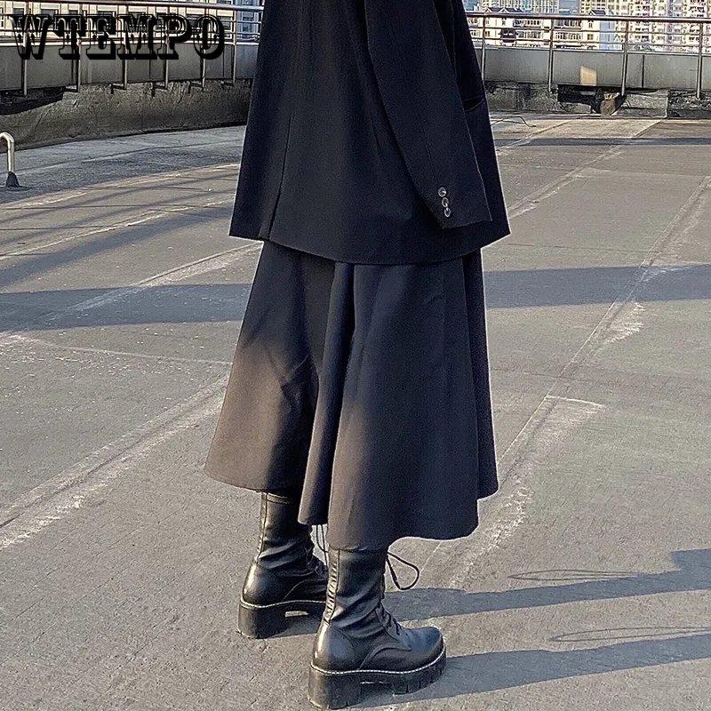 WTEMPO Юбки в стиле Харадзюку в стиле панк, женские юбки с высокой талией и пряжкой, нерегулярная готическая юбка, черная уличная одежда в стиле хип-хоп, свободно регулируемая