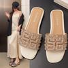 36--44 Foreign Trade Large Size 2025 Summer New Fashion European and American One-word Rhinestone Flat-bottomed Beach Cool Slippers
