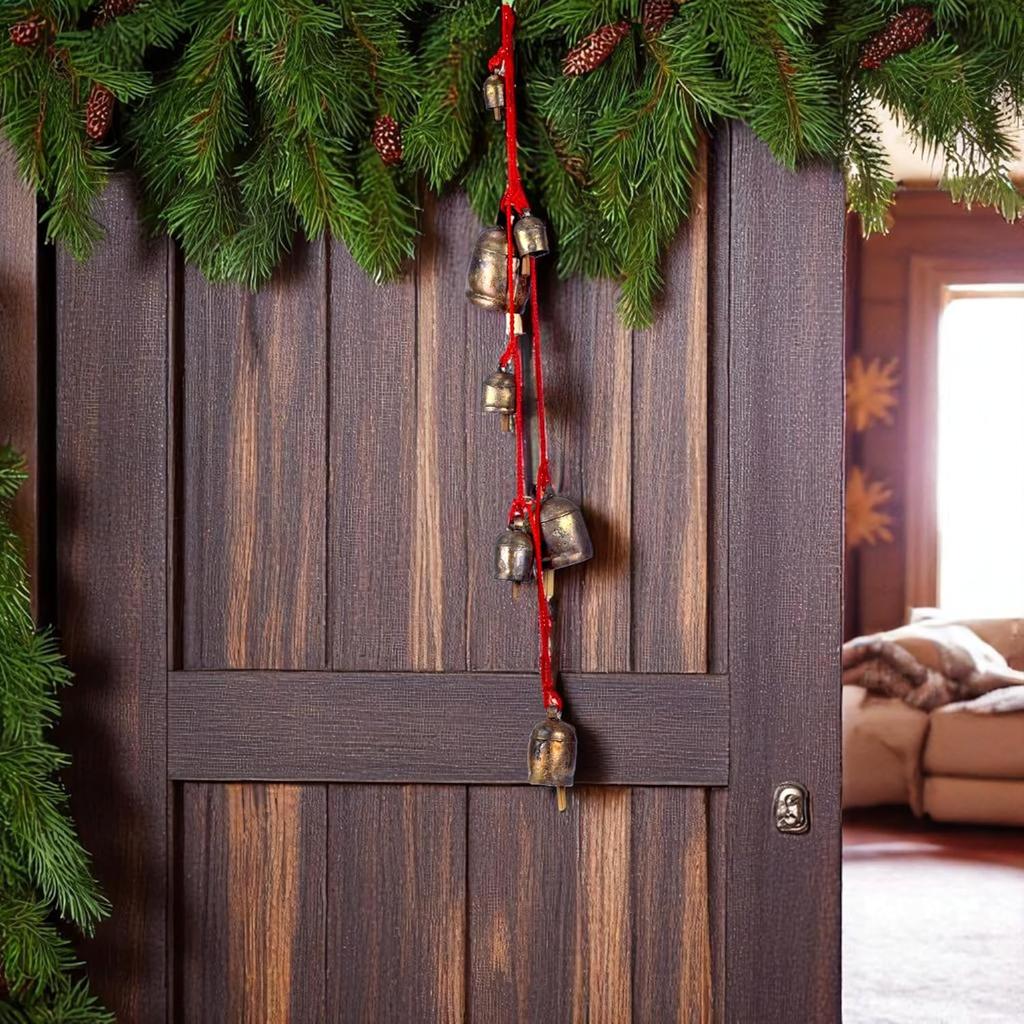 Handmade Rustic Bells Wind Chimes for Outdoor Patio 55inch, Farmhouse Door Decor, Christmas Ornaments, Boho Hanging Bell with Soothing Chime