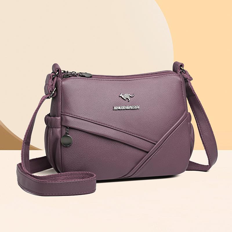 Women's Shoulder Bag Soft Leather Mother's Bag Multi-Layer Large Capacity Crossbody Bag Small Square Bag Mobile Phone Bag