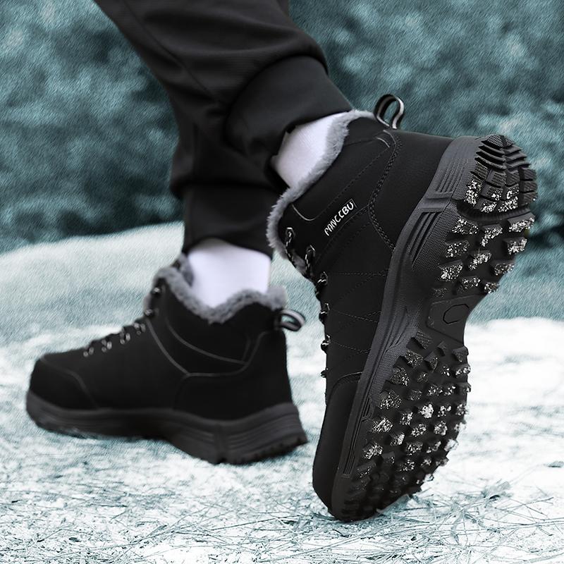 Fashion Men Winter Snow Boots Lace Up Fashion Leather Sneakers Super Warm Boots Outdoor Hiking Boots Work Cotton Shoes for Men