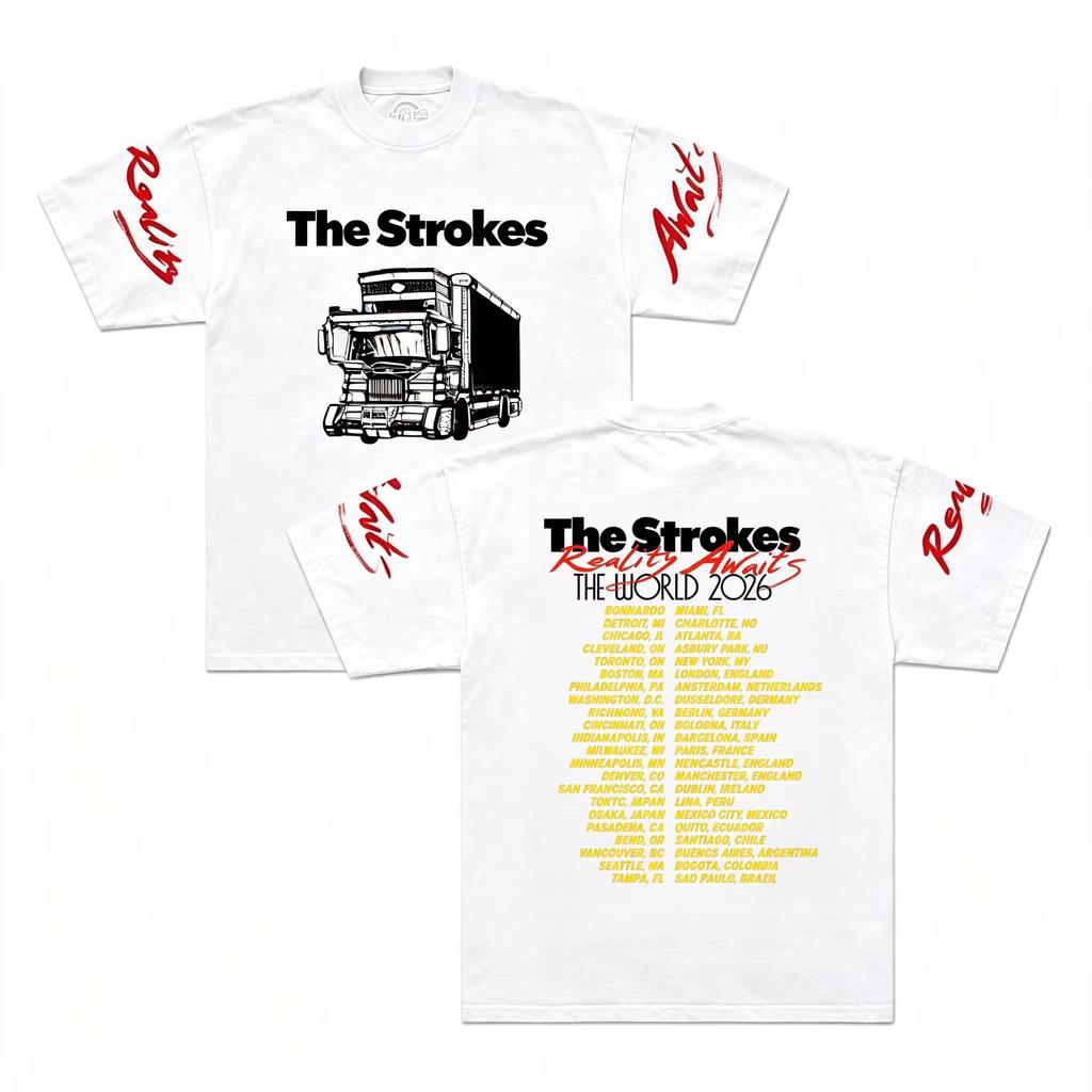 The Strokes Band Reality Awaits The World Tour 2026 T Shirt Cotton Men's Women's Y2k Unisex Cotton Oversized Unisex Streetwear Trendy Cotton Print