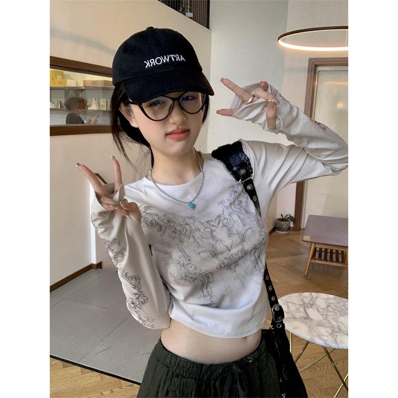 Хлопковая футболка с длинным рукавом с принтом - Дизайн приталенного кроя для начала осени