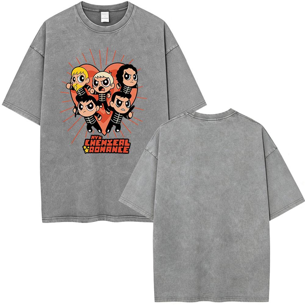 Rock Band My Chemical Romance Washed Tshirt The Black Parade  Tour Merch Tshirts Mens Clothing Vintage T Shirt Streetwear