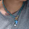 Bohemian Sea-Inspired Ceramic Fish & Starfish Pendant Necklace with 4mm Synthetic Turquoise Beads,  Lightweight Beach Jewelry
