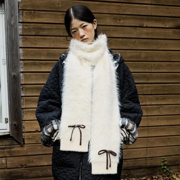 Hairy Ribbon Muffler_Ivory