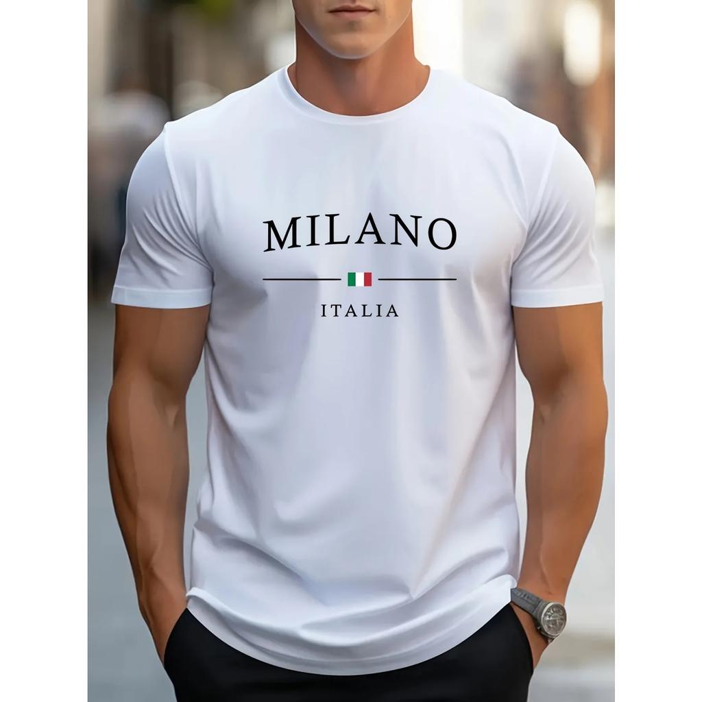 Мужская летняя модная футболка MILANO из 100% хлопка с буквенным принтом, свободного кроя, большого размера, повседневная, удобная, с круглым вырезом и коротким рукавом.