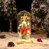 LED Snowflake & Star Glass Dome Ornament with Red Bow - Christmas Table Decoration