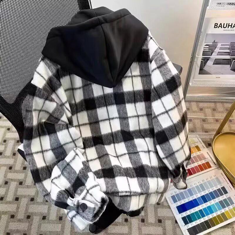 Mens Warm Wool-Blend Hooded Jacket Casual Oversized Outerwear