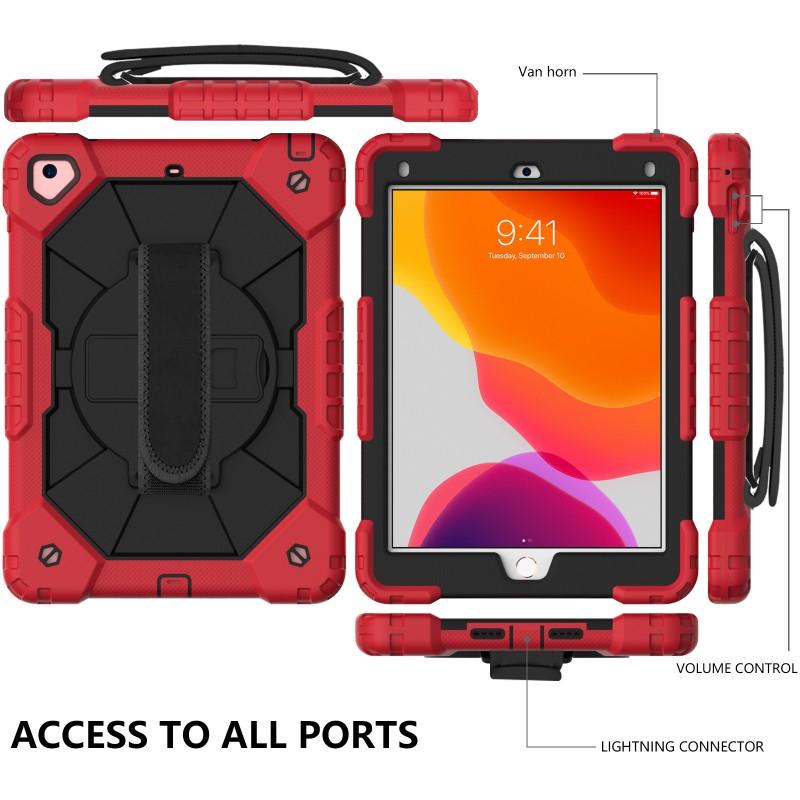 IPad 9th Gen 10.2 Inch Protective Case With Strap Full Coverage Silicone PC Hybrid Cover Stand Function