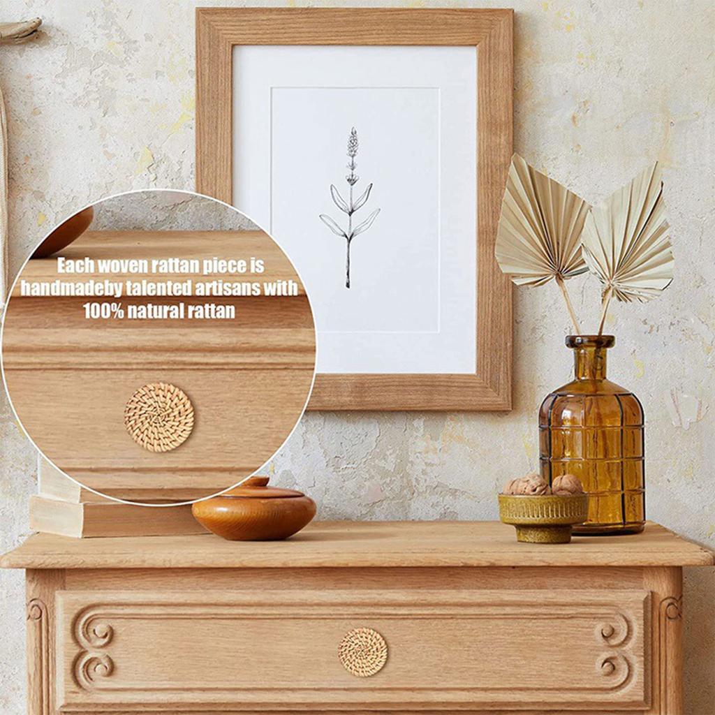 10 шт. Натуральная деревянная ручка для комода, ротанговая ручка для двери шкафа, круглая ручка для шкафа, одно отверстие для мебели