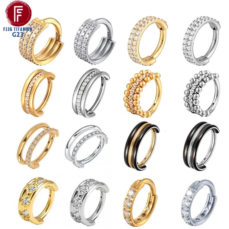 Серьги-кликеры для пирсинга уха G23 Титан Daith Хрящ 16G Хеликс Нос Септум Ухо Раковина Шарнирный Clicker Украшения для тела Кольцо для уха Циркон