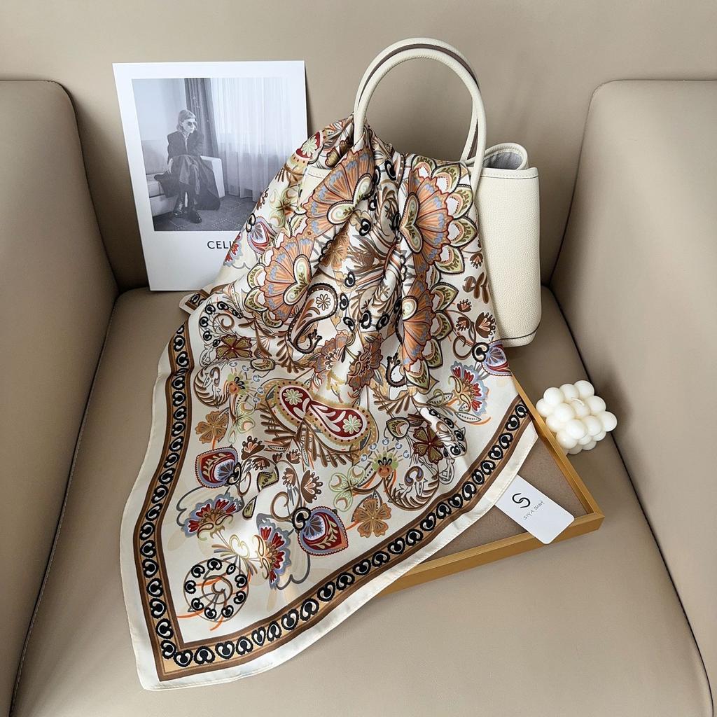 Summer New Printed Small Square Scarf Women's Shirt Fashionable Versatile Scarf Decorative Imitation Silk Scarf