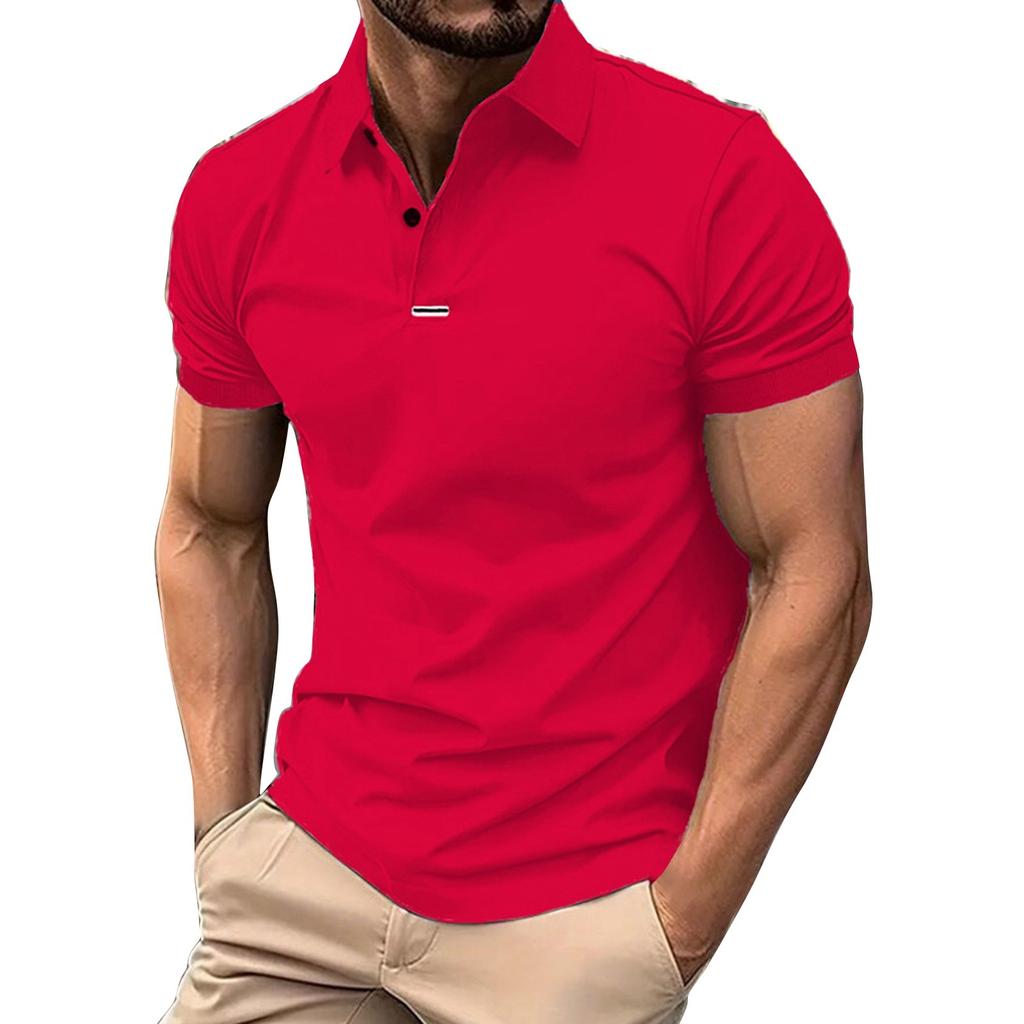 Men's Solid Color Button Lapel Short Sleeve Top Men's Casual Fashion Shirt