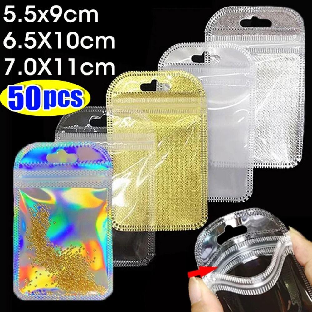 50Pcs Earrings Rings Necklace Display Plastic Organizer Bag Pouch Jewelry Packaging Bags