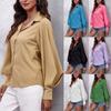 Women's Slim Fit Solid Color Lapel Long Sleeve Shirt Top T-Shirt